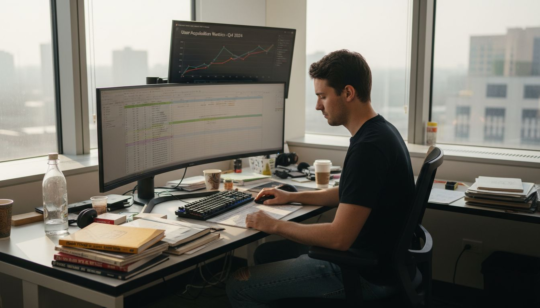 Game developer analyzing user acquisition metrics