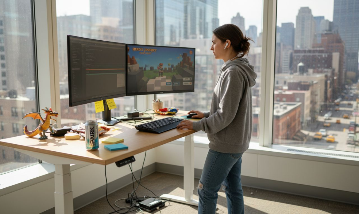 Game developer building playable ad workspace