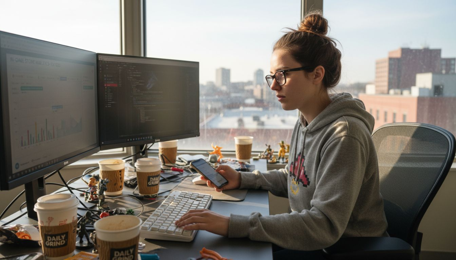 Developer studying mobile game revenue data