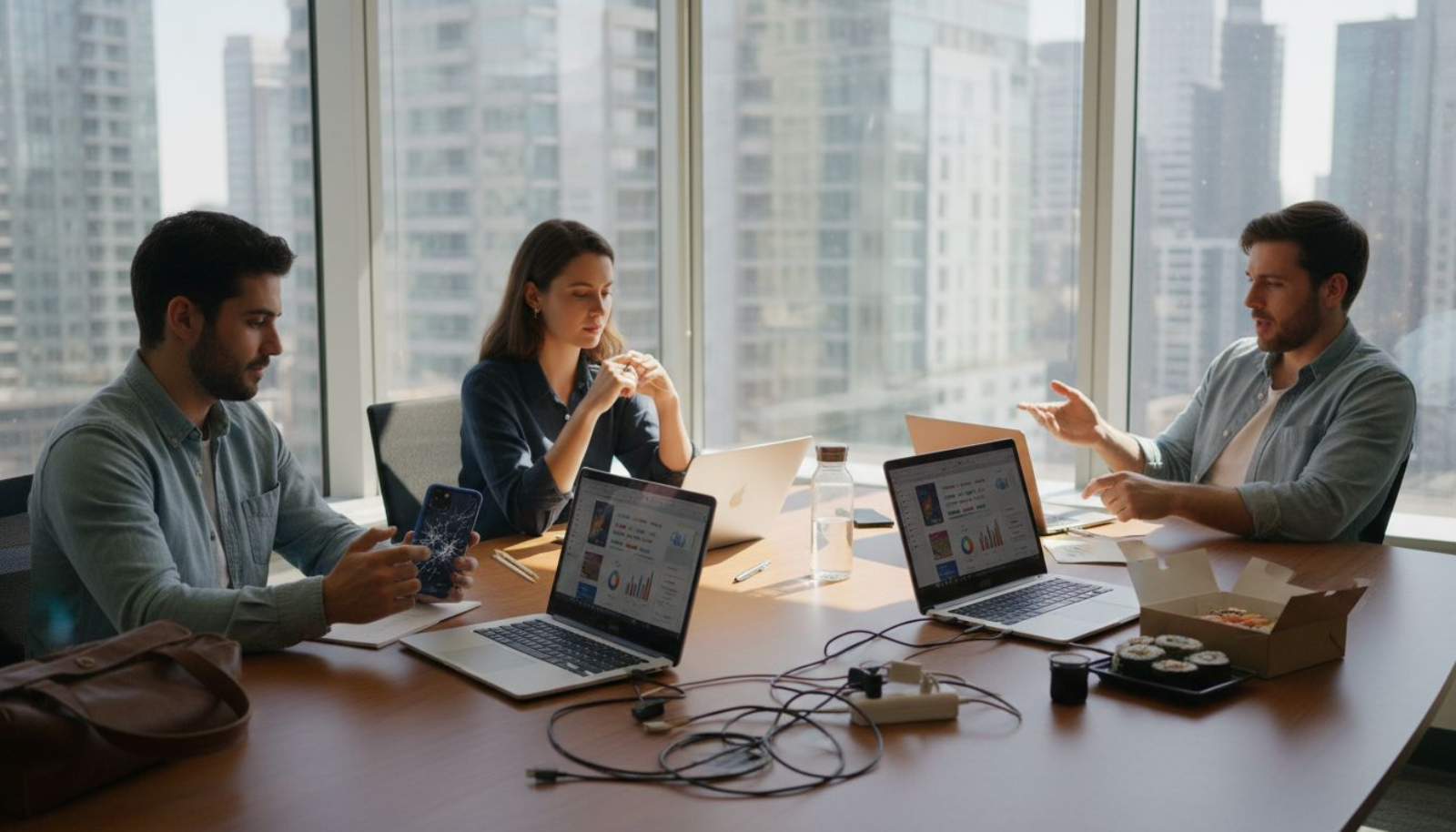 Mobile game team analyzing user analytics